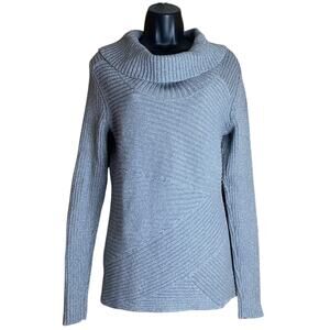 White House Black Market Sweater Womens Size M Gray Cowl Neck Wool Ribbed Knit
